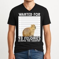 Wanted For 93 Felonies Across The Country Capybara Mugshot V-Neck T-Shirt