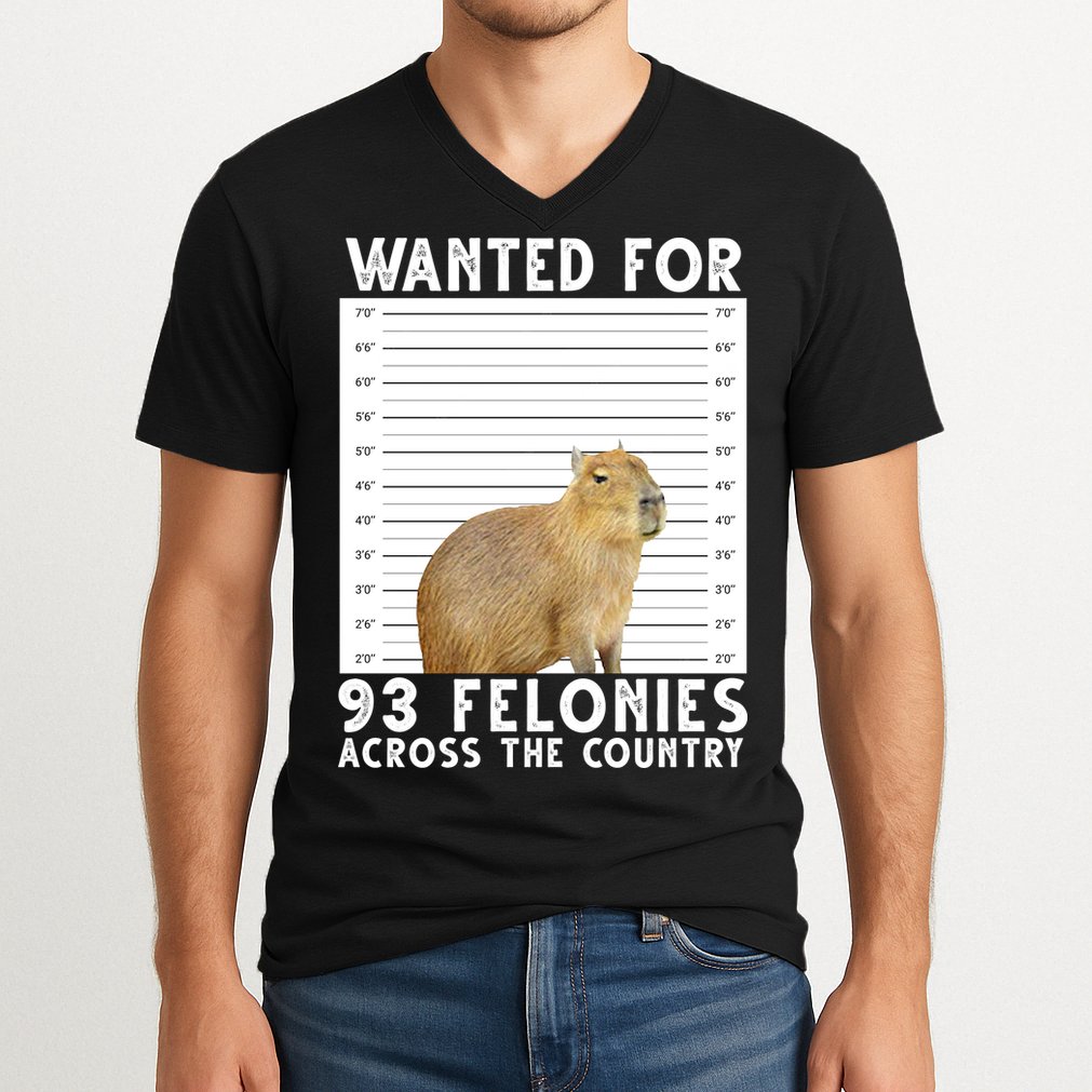 Wanted For 93 Felonies Across The Country Capybara Mugshot V-Neck T-Shirt