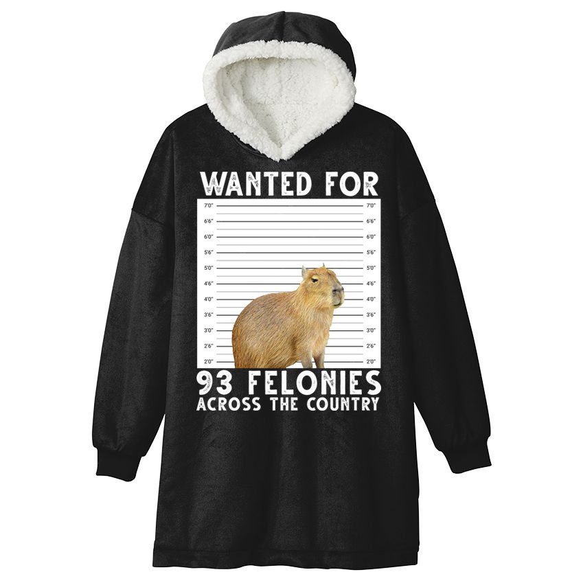 Wanted For 93 Felonies Across The Country Capybara Mugshot Hooded Wearable Blanket