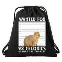 Wanted For 93 Felonies Across The Country Capybara Mugshot Drawstring Bag