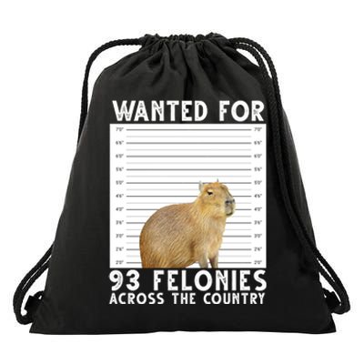 Wanted For 93 Felonies Across The Country Capybara Mugshot Drawstring Bag