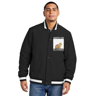 Wanted For 93 Felonies Across The Country Capybara Mugshot Insulated Varsity Jacket