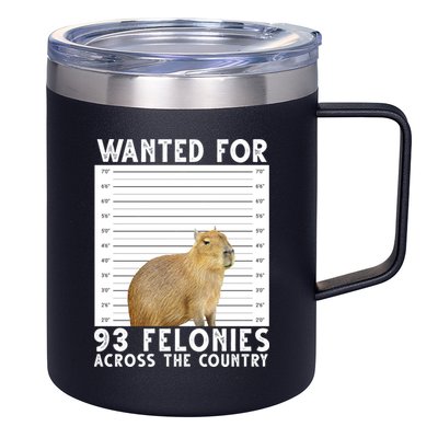 Wanted For 93 Felonies Across The Country Capybara Mugshot 12oz Stainless Steel Coffee Mug