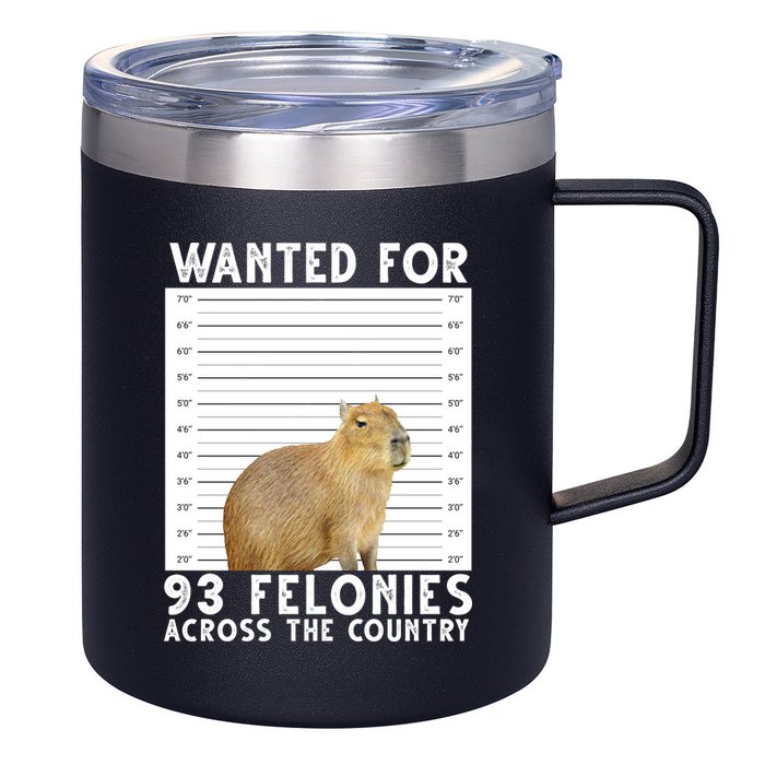 Wanted For 93 Felonies Across The Country Capybara Mugshot 12oz Stainless Steel Coffee Mug