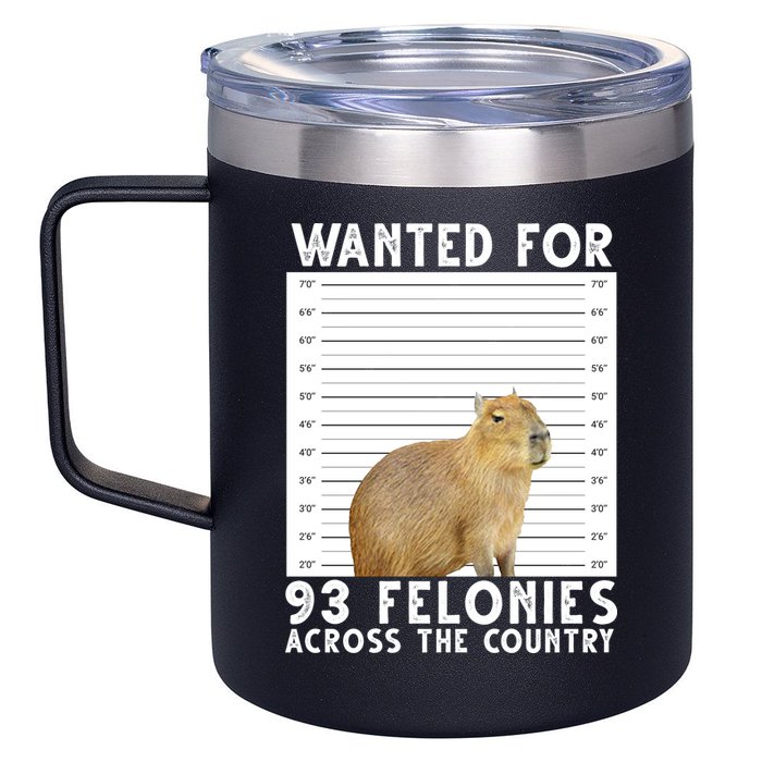 Wanted For 93 Felonies Across The Country Capybara Mugshot 12oz Stainless Steel Coffee Mug