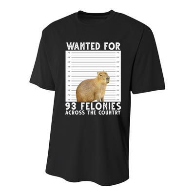 Wanted For 93 Felonies Across The Country Capybara Mugshot Youth Performance Sprint T-Shirt