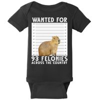 Wanted For 93 Felonies Across The Country Capybara Mugshot Baby Bodysuit