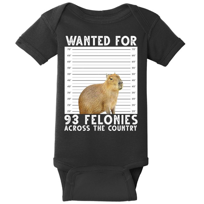 Wanted For 93 Felonies Across The Country Capybara Mugshot Baby Bodysuit