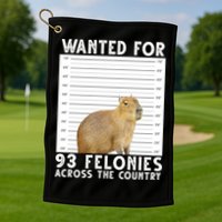 Wanted For 93 Felonies Across The Country Capybara Mugshot Golf Towel