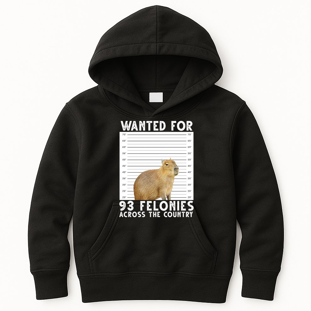 Wanted For 93 Felonies Across The Country Capybara Mugshot Kids Hoodie