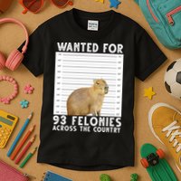 Wanted For 93 Felonies Across The Country Capybara Mugshot Kids T-Shirt