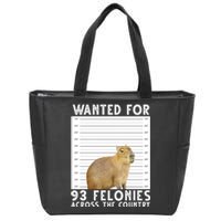 Wanted For 93 Felonies Across The Country Capybara Mugshot Zip Tote Bag