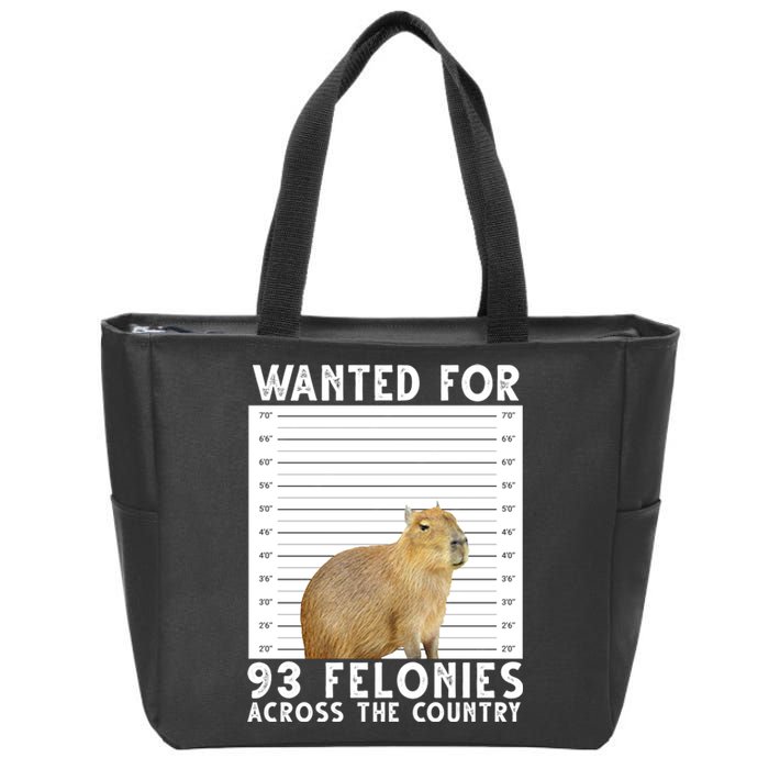 Wanted For 93 Felonies Across The Country Capybara Mugshot Zip Tote Bag