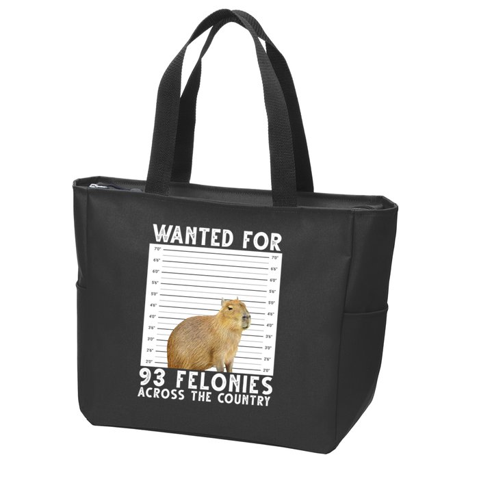Wanted For 93 Felonies Across The Country Capybara Mugshot Zip Tote Bag
