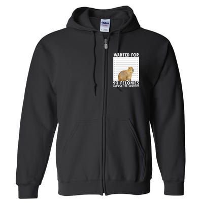 Wanted For 93 Felonies Across The Country Capybara Mugshot Full Zip Hoodie