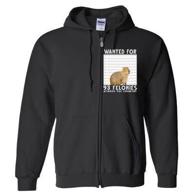 Wanted For 93 Felonies Across The Country Capybara Mugshot Full Zip Hoodie