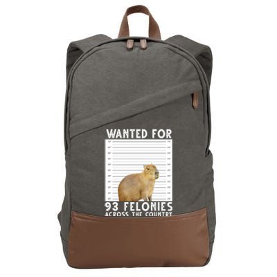 Wanted For 93 Felonies Across The Country Capybara Mugshot Cotton Canvas Backpack