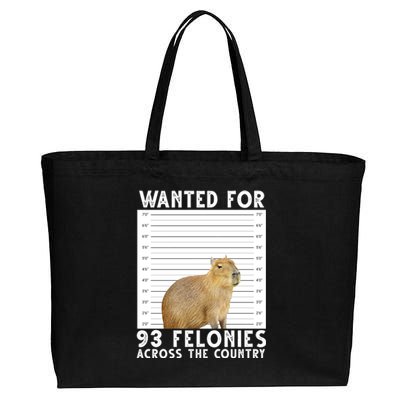 Wanted For 93 Felonies Across The Country Capybara Mugshot Cotton Canvas Jumbo Tote