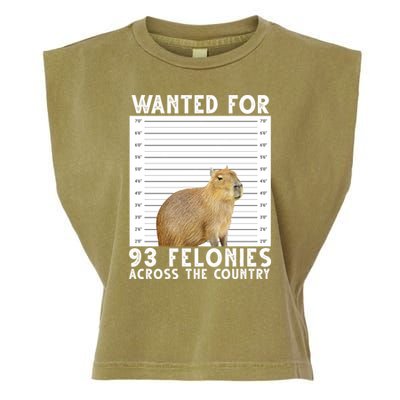 Wanted For 93 Felonies Across The Country Capybara Mugshot Garment-Dyed Women's Muscle Tee
