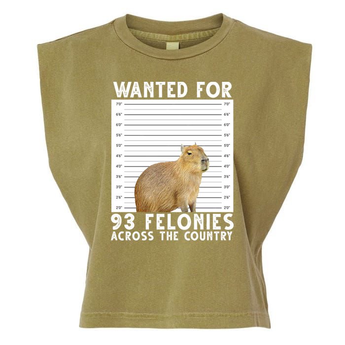 Wanted For 93 Felonies Across The Country Capybara Mugshot Garment-Dyed Women's Muscle Tee