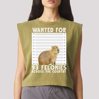 Wanted For 93 Felonies Across The Country Capybara Mugshot Garment-Dyed Women's Muscle Tee