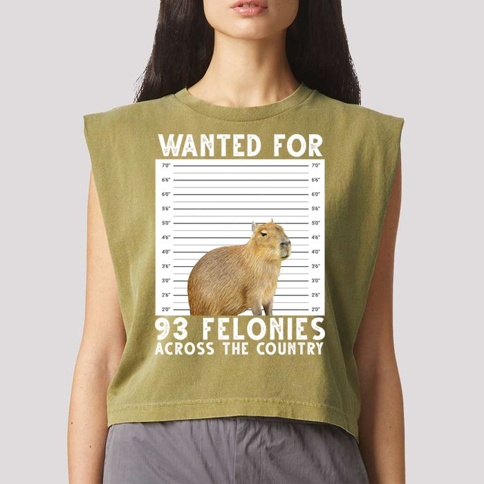 Wanted For 93 Felonies Across The Country Capybara Mugshot Garment-Dyed Women's Muscle Tee