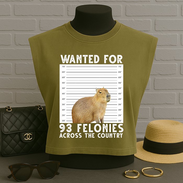 Wanted For 93 Felonies Across The Country Capybara Mugshot Garment-Dyed Women's Muscle Tee