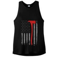 Wildland Firefighter Axe American Flag Thin Red Line Fireman Ladies PosiCharge Tri-Blend Wicking Tank