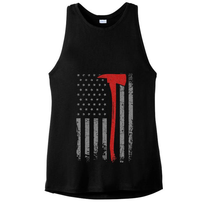 Wildland Firefighter Axe American Flag Thin Red Line Fireman Ladies PosiCharge Tri-Blend Wicking Tank