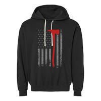 Wildland Firefighter Axe American Flag Thin Red Line Fireman Garment-Dyed Fleece Hoodie