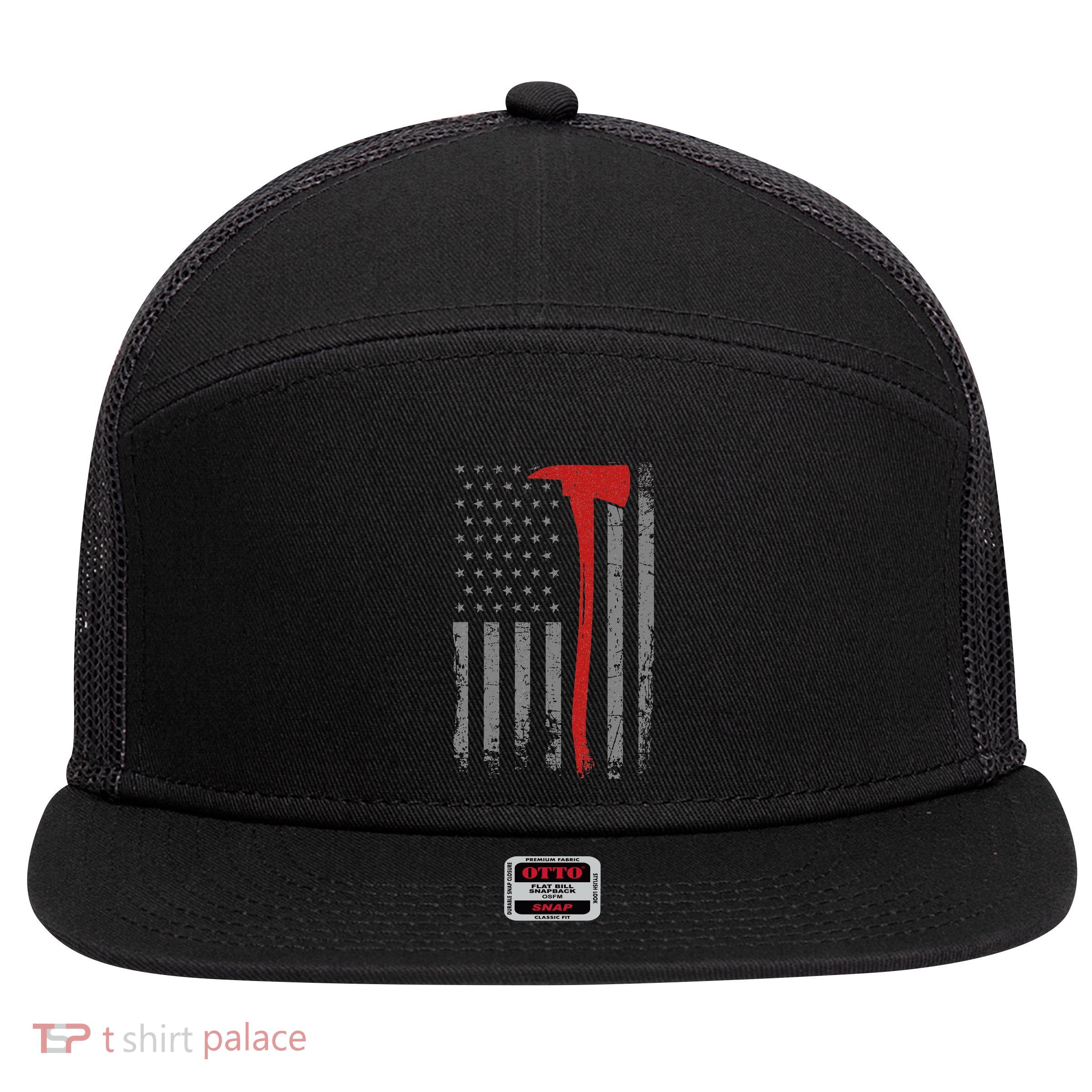 Wildland Firefighter Axe American Flag Thin Red Line Fireman 7 Panel Mesh Trucker Snapback Hat