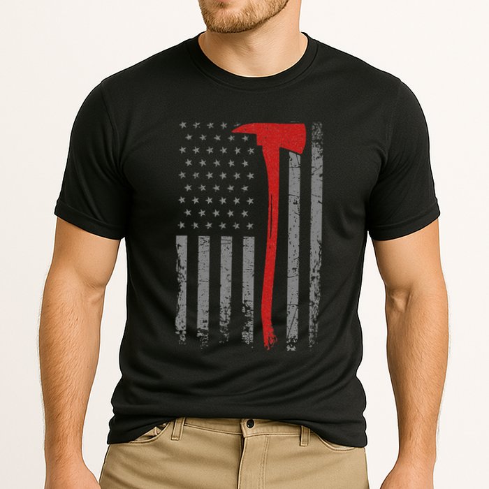 Wildland Firefighter Axe American Flag Thin Red Line Fireman Performance Shirt