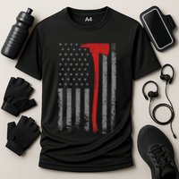 Wildland Firefighter Axe American Flag Thin Red Line Fireman Performance Shirt