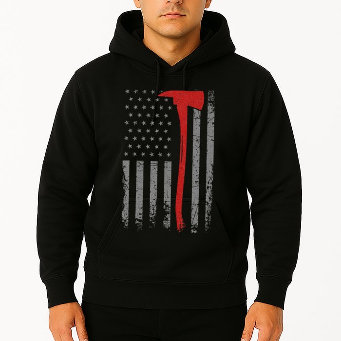 Wildland Firefighter Axe American Flag Thin Red Line Fireman Hoodie