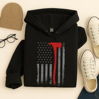 Wildland Firefighter Axe American Flag Thin Red Line Fireman Hoodie