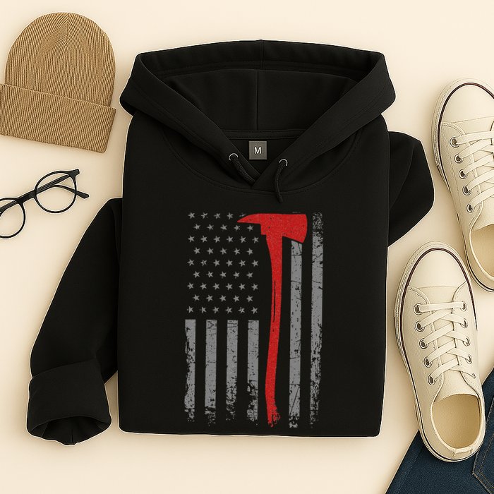 Wildland Firefighter Axe American Flag Thin Red Line Fireman Hoodie