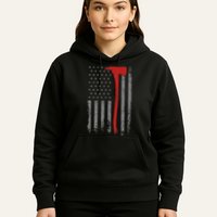 Wildland Firefighter Axe American Flag Thin Red Line Fireman Hoodie