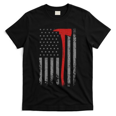 Wildland Firefighter Axe American Flag Thin Red Line Fireman T-Shirt