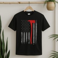 Wildland Firefighter Axe American Flag Thin Red Line Fireman T-Shirt