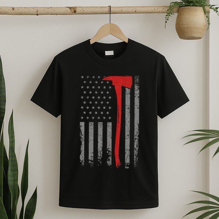 Wildland Firefighter Axe American Flag Thin Red Line Fireman T-Shirt
