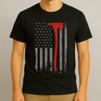 Wildland Firefighter Axe American Flag Thin Red Line Fireman T-Shirt