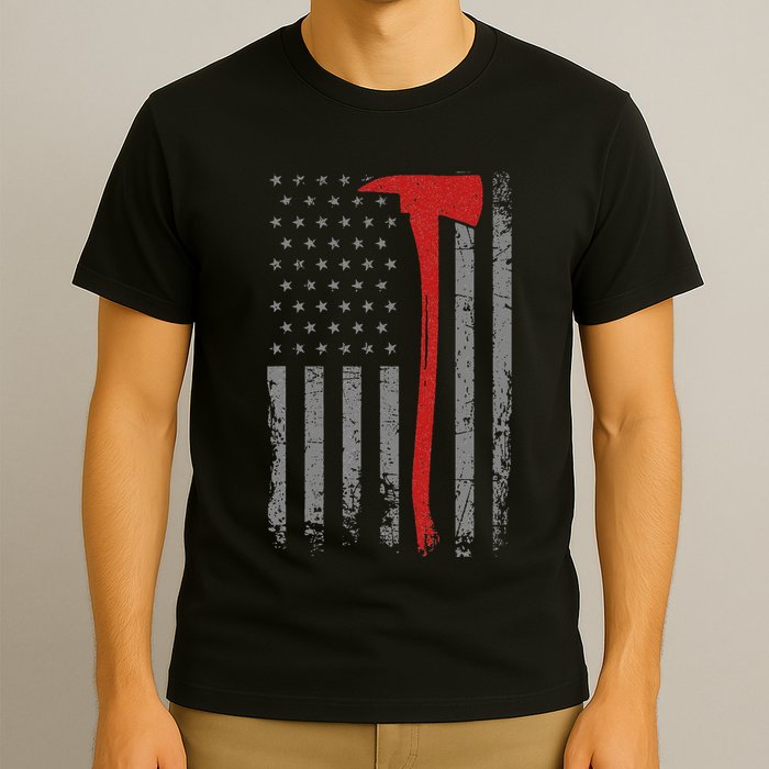 Wildland Firefighter Axe American Flag Thin Red Line Fireman T-Shirt