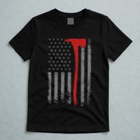 Wildland Firefighter Axe American Flag Thin Red Line Fireman T-Shirt