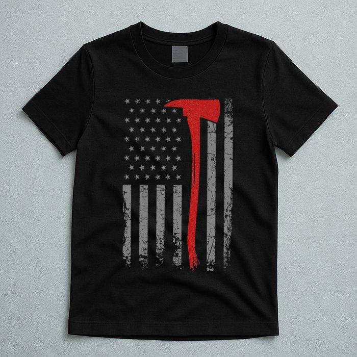 Wildland Firefighter Axe American Flag Thin Red Line Fireman T-Shirt
