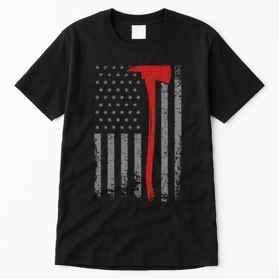 Wildland Firefighter Axe American Flag Thin Red Line Fireman Tall T-Shirt