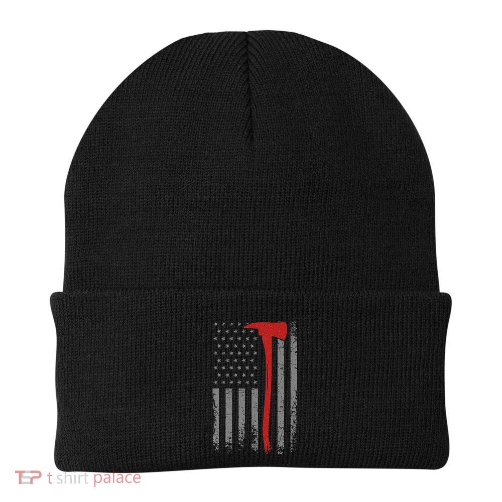 Wildland Firefighter Axe American Flag Thin Red Line Fireman Beanie