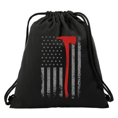 Wildland Firefighter Axe American Flag Thin Red Line Fireman Drawstring Bag