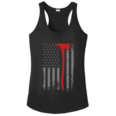 Wildland Firefighter Axe American Flag Thin Red Line Fireman Ladies PosiCharge Competitor Racerback Tank