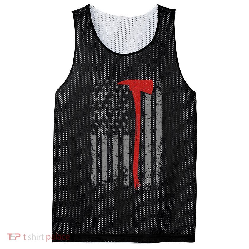 Wildland Firefighter Axe American Flag Thin Red Line Fireman Mesh Reversible Basketball Jersey Tank