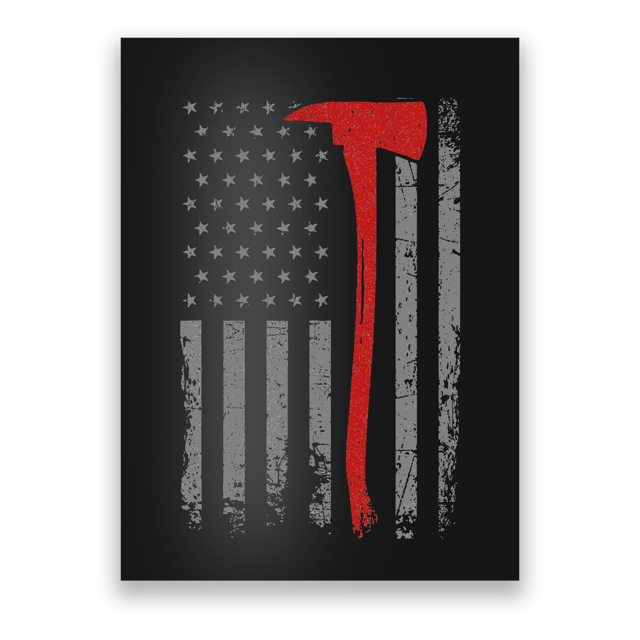 Wildland Firefighter Axe American Flag Thin Red Line Fireman Poster
